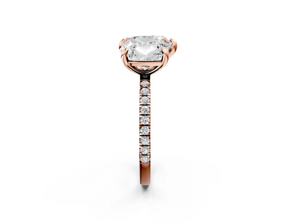 Rose gold Cushion and Heart Toi Moi Ring with Prong Setting and Pave Band