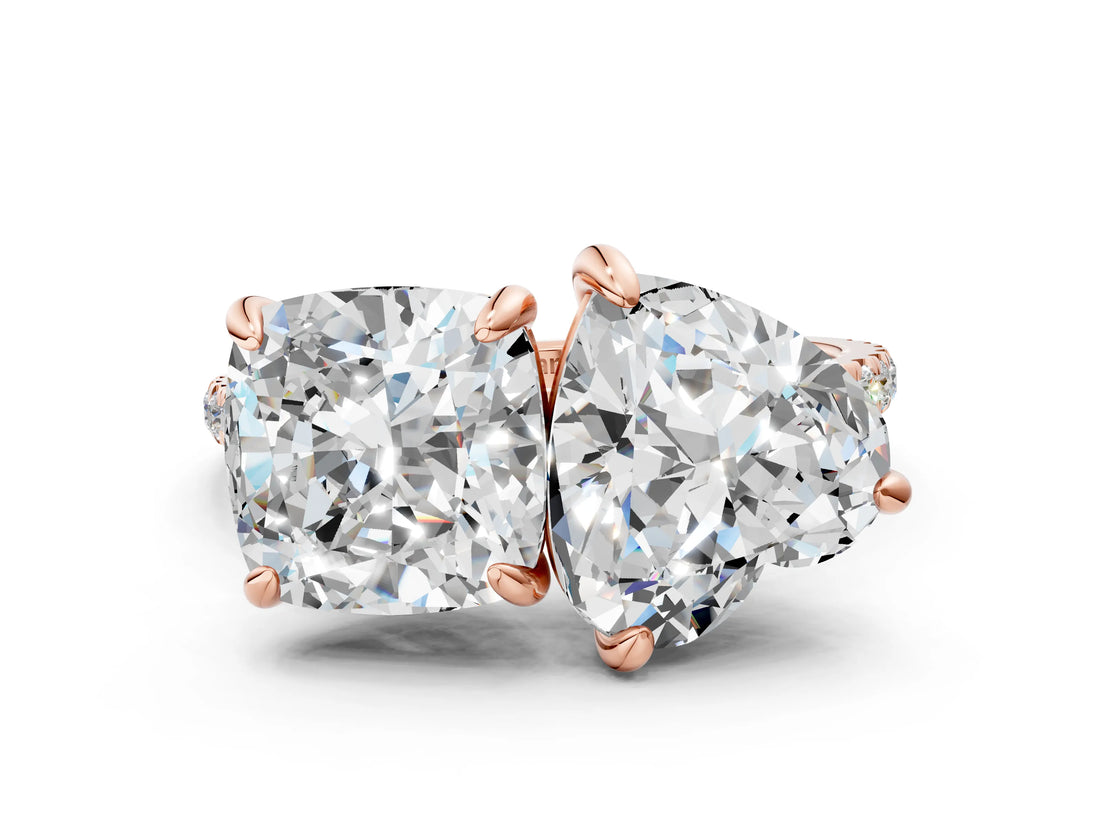 Rose gold Cushion and Heart Toi Moi Ring with Prong Setting and Pave Band