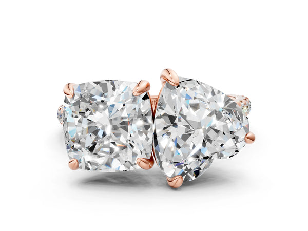 Rose gold Cushion and Heart Toi Moi Ring with Prong Setting and Pave Band