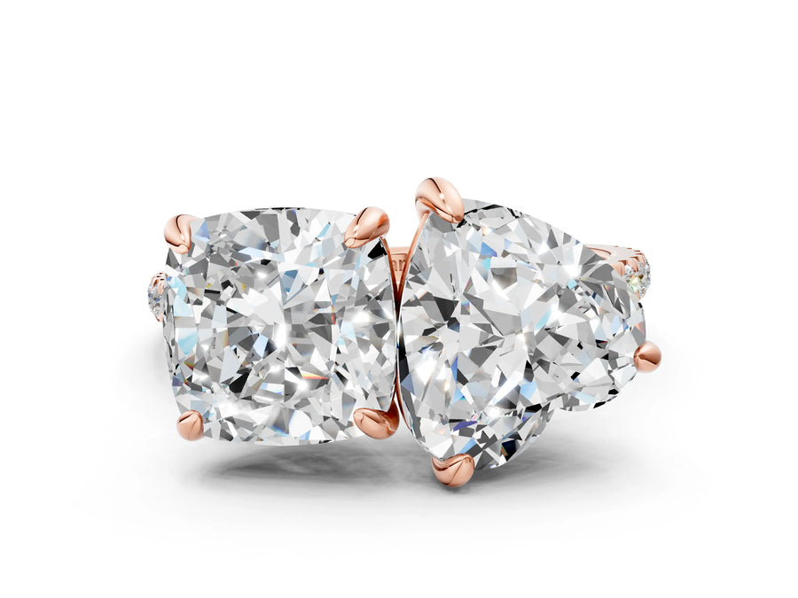 Rose gold Cushion and Heart Toi Moi Ring with Prong Setting and Pave Band