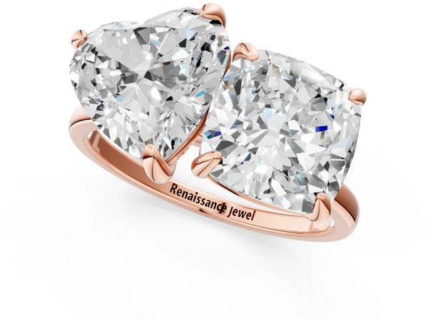 Rose gold Cushion and Heart Toi Moi Ring with Prong Setting and Plain Band