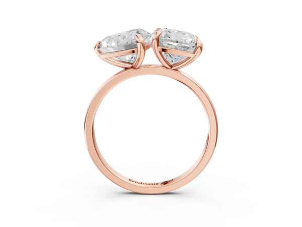 Rose gold Cushion and Heart Toi Moi Ring with Prong Setting and Plain Band