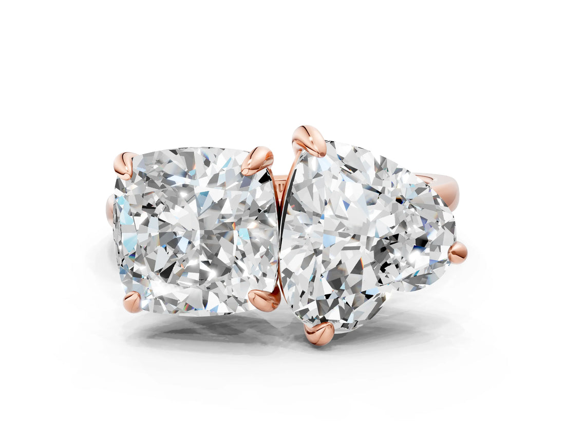 Rose gold Cushion and Heart Toi Moi Ring with Prong Setting and Plain Band