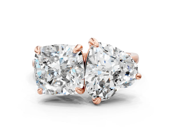 Rose gold Cushion and Heart Toi Moi Ring with Prong Setting and Plain Band