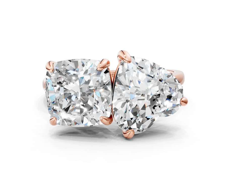 Rose gold Cushion and Heart Toi Moi Ring with Prong Setting and Plain Band