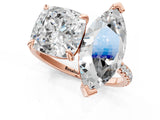 Rose gold Cushion and Marquise Toi Moi Ring with Prong Setting and Micro Pave Band 2