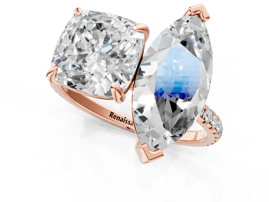 Rose gold Cushion and Marquise Toi Moi Ring with Prong Setting and Micro Pave Band