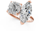 Rose gold Cushion and Marquise Toi Moi Ring with Prong Setting and Plain Band 1