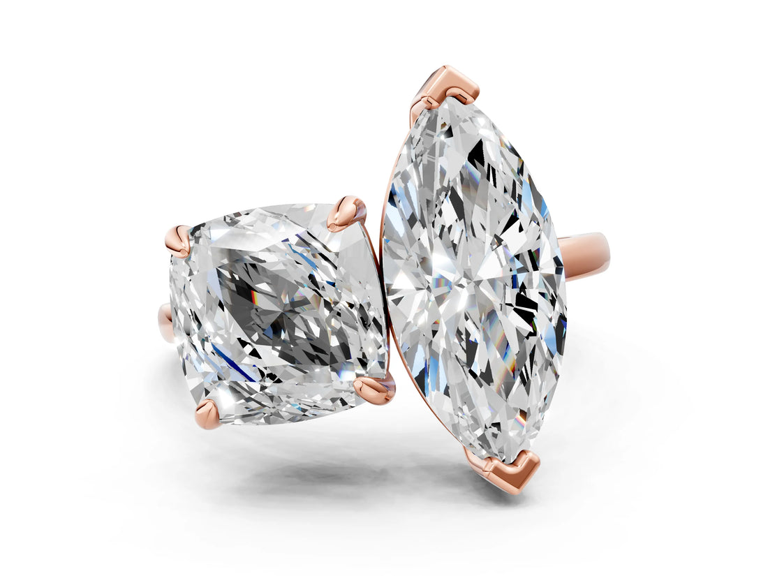 Rose gold Cushion and Marquise Toi Moi Ring with Prong Setting and Plain Band