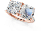Rose gold Cushion and Princess Toi Moi Ring with Prong Setting and Micro Pave Band 1