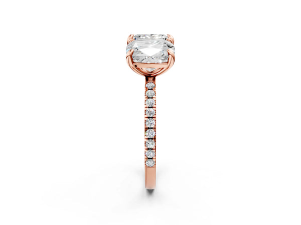 Rose gold Cushion and Princess Toi Moi Ring with Prong Setting and Micro Pave Band
