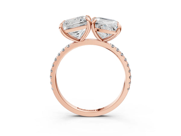 Rose gold Cushion and Princess Toi Moi Ring with Prong Setting and Micro Pave Band