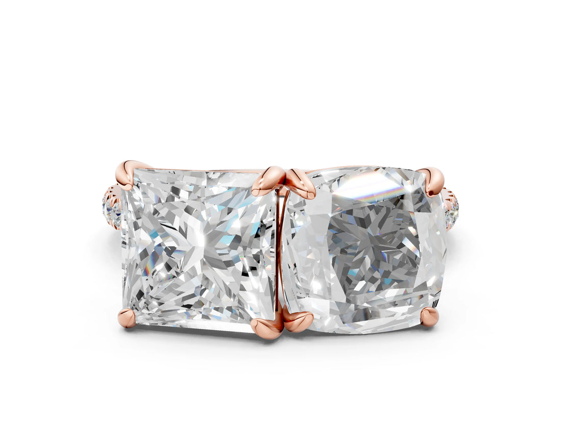 Rose gold Cushion and Princess Toi Moi Ring with Prong Setting and Micro Pave Band