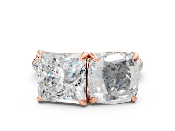 Rose gold Cushion and Princess Toi Moi Ring with Prong Setting and Micro Pave Band