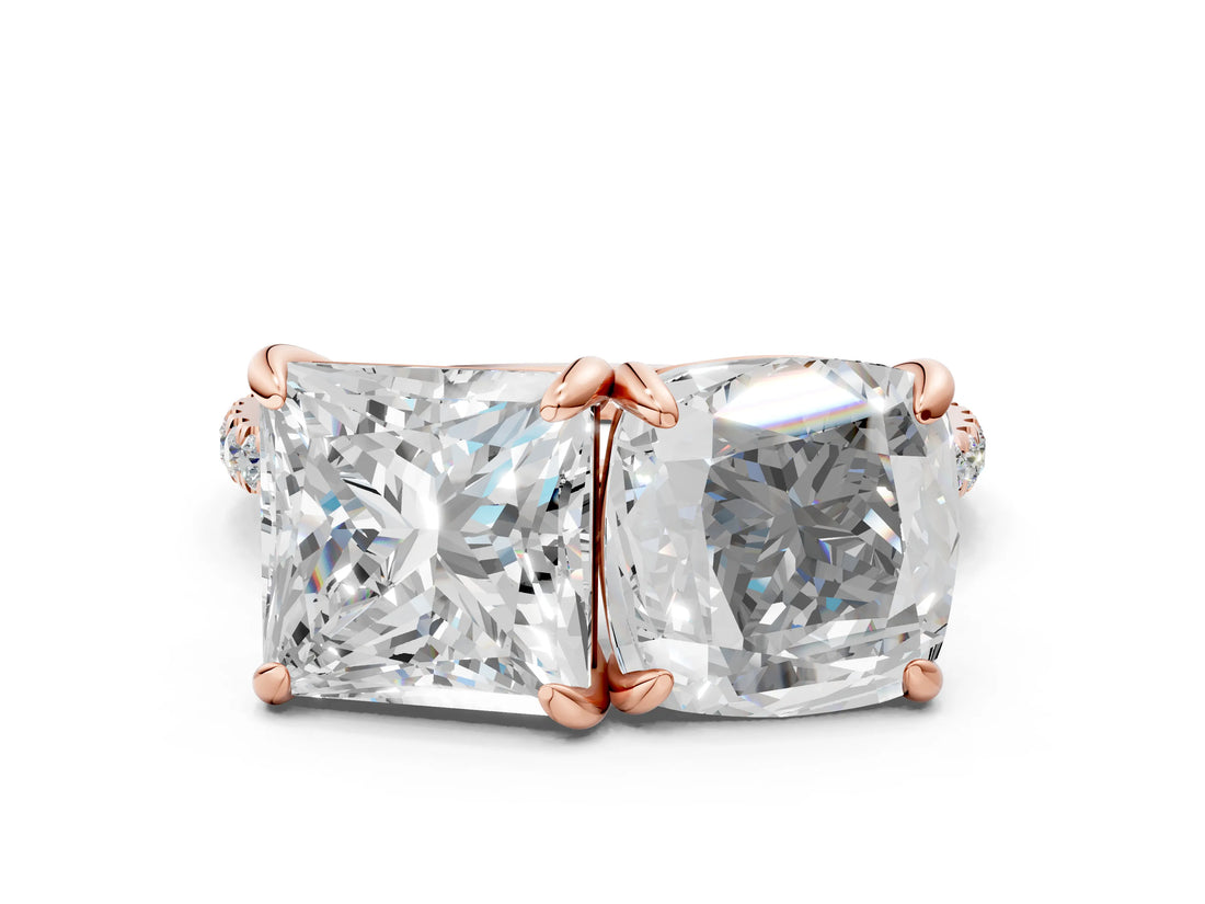 Rose gold Cushion and Princess Toi Moi Ring with Prong Setting and Pave Band_69
