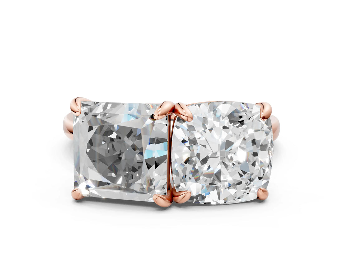Rose gold Cushion and Princess Toi Moi Ring with Prong Setting and Plain Band