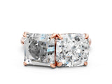 Rose gold Cushion and Princess Toi Moi Ring with Prong Setting and Plain Band