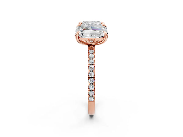 Rose gold Cushion and Radiant Toi Moi Ring with Prong Setting and Micro Pave Band