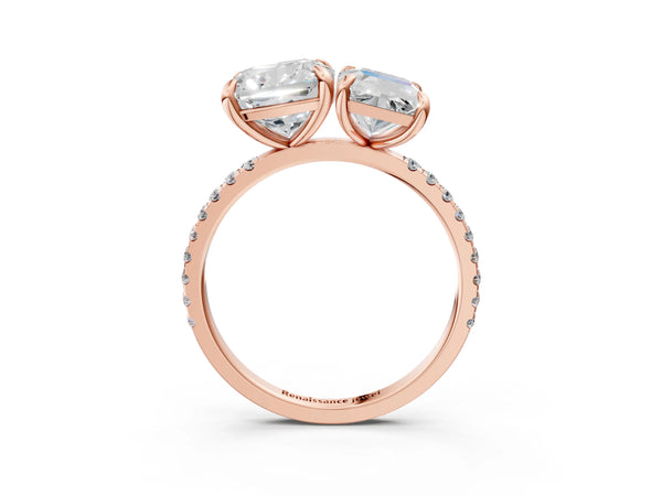 Rose gold Cushion and Radiant Toi Moi Ring with Prong Setting and Micro Pave Band