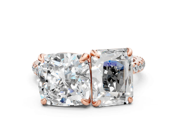 Rose gold Cushion and Radiant Toi Moi Ring with Prong Setting and Micro Pave Band