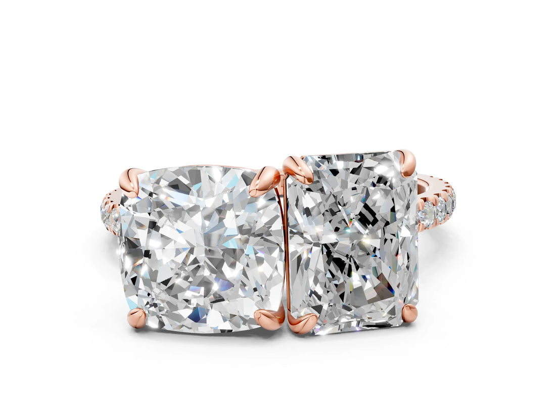 Rose gold Cushion and Radiant Toi Moi Ring with Prong Setting and Pave Band 1