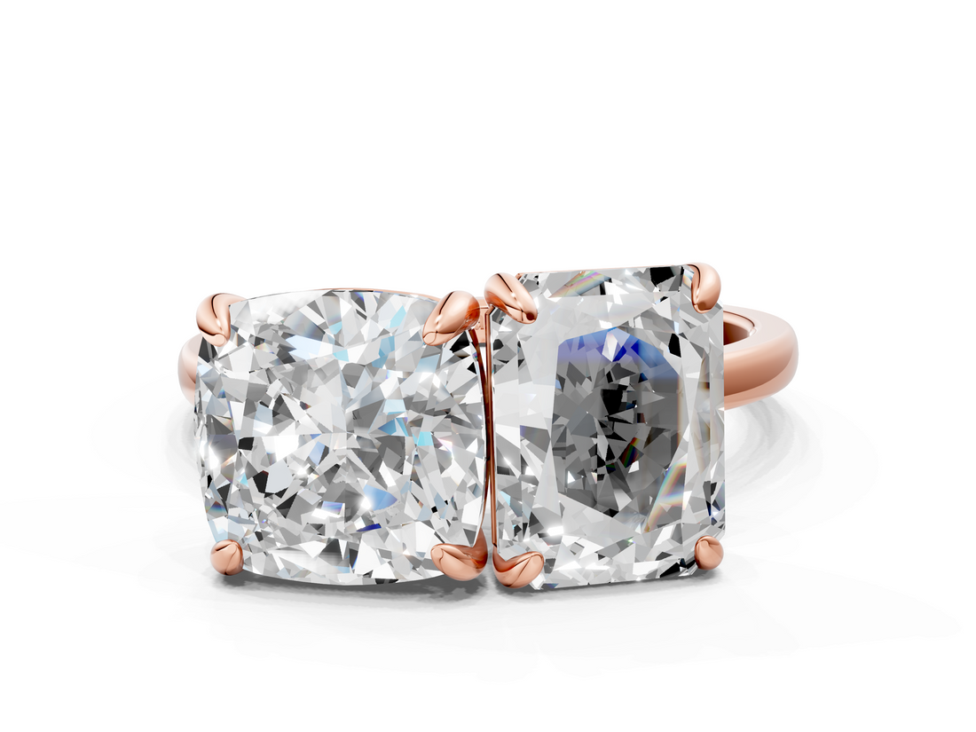 Rose gold Cushion and Radiant Toi Moi Ring with Prong Setting and Plain Band_17