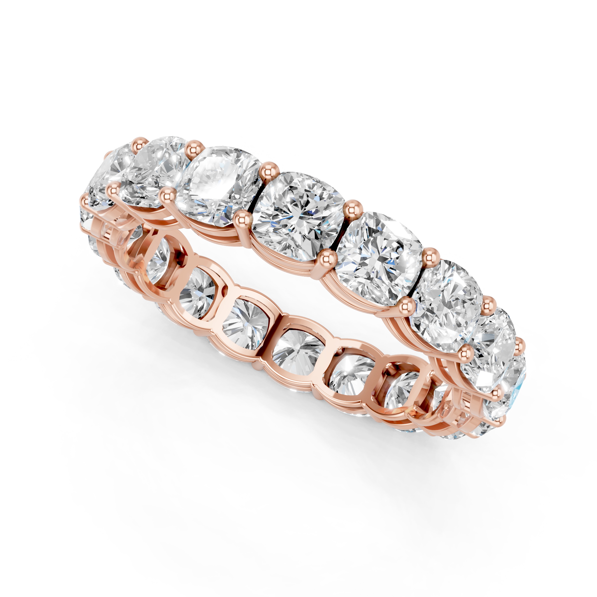 Rose gold Cushion cut diamond Eternity Band with Shared Prong Setting