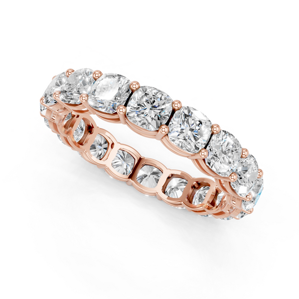 Rose gold Cushion cut diamond Eternity Band with Shared Prong Setting