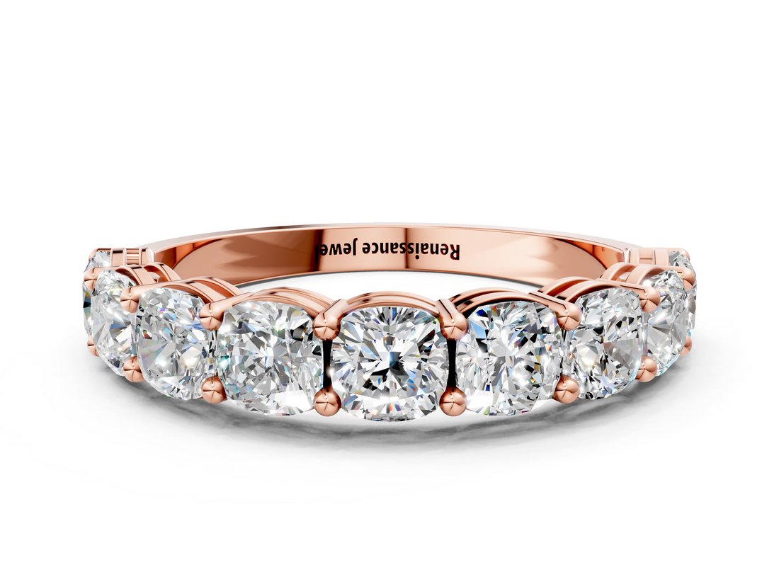 Rose gold Cushion cut diamond Half Eternity Band with Shared Prong Setting_34