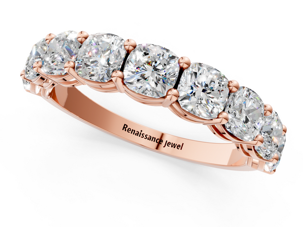Rose gold Cushion cut diamond Half Eternity Band with Shared Prong Setting