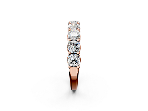 Rose gold Cushion cut diamond Half Eternity Band with Shared Prong Setting