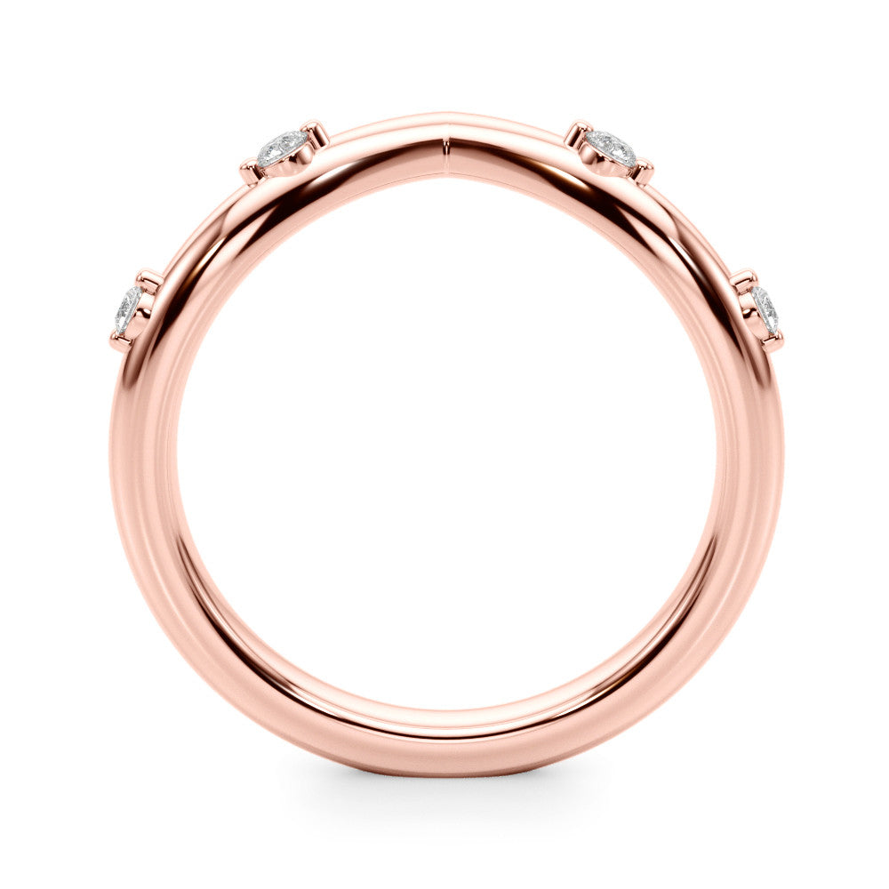 Rose gold Diamond Chevron Band with Round Stones and Prong Setting 1