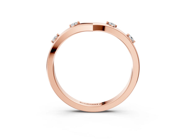 Rose gold Diamond Chevron Band with Round Stones and Prong Setting