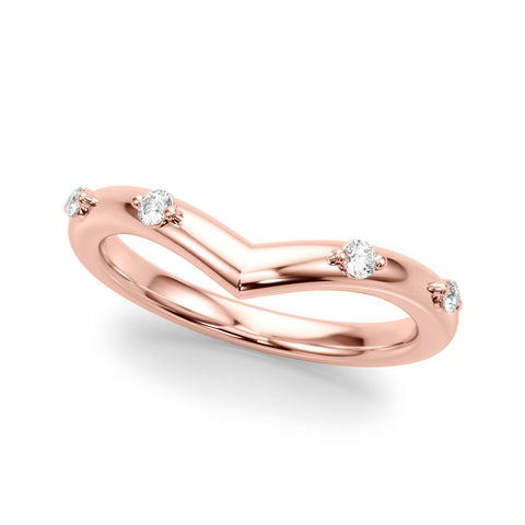 Rose gold Diamond Chevron Band with Round Stones and Prong Setting