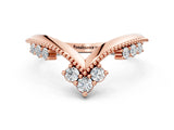 Rose gold Diamond Chevron Milgrain Band with Round Cut Stones and Prong Setting_9