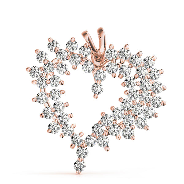 Rose gold Diamond Cluster Heart Pendant with Round Brilliant Cut Stones and Prong Setting