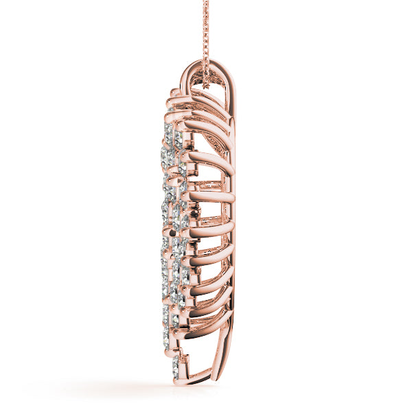 Rose gold Diamond Cluster Heart Pendant with Round Brilliant Cut Stones and Prong Setting
