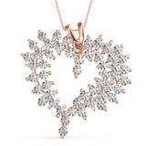 Rose gold Diamond Cluster Heart Pendant with Round Brilliant Cut Stones and Prong Setting
