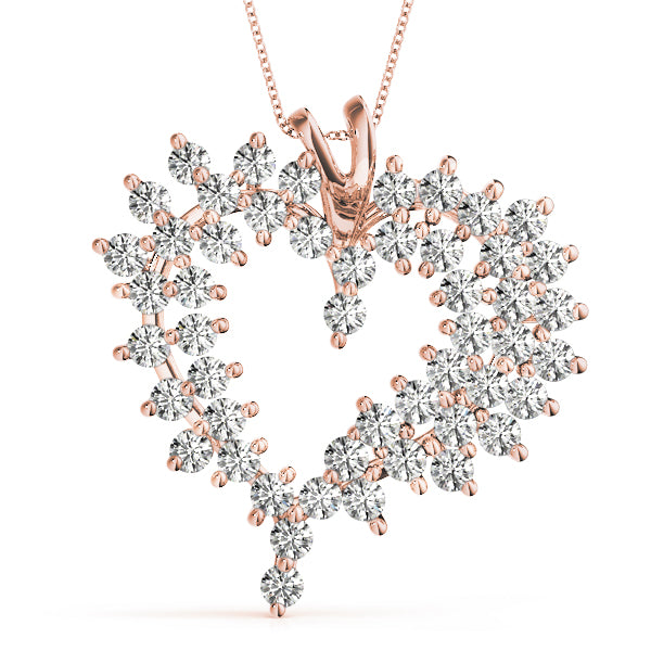 Rose gold Diamond Cluster Heart Pendant with Round Brilliant Cut Stones and Prong Setting