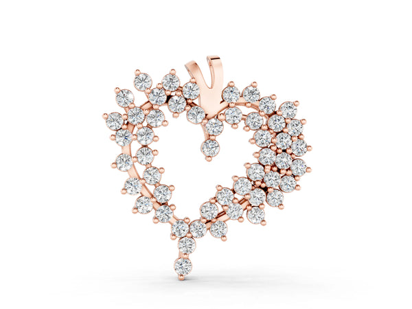 Rose gold Diamond Cluster Heart Pendant with Round Brilliant Cut Stones and Prong Setting
