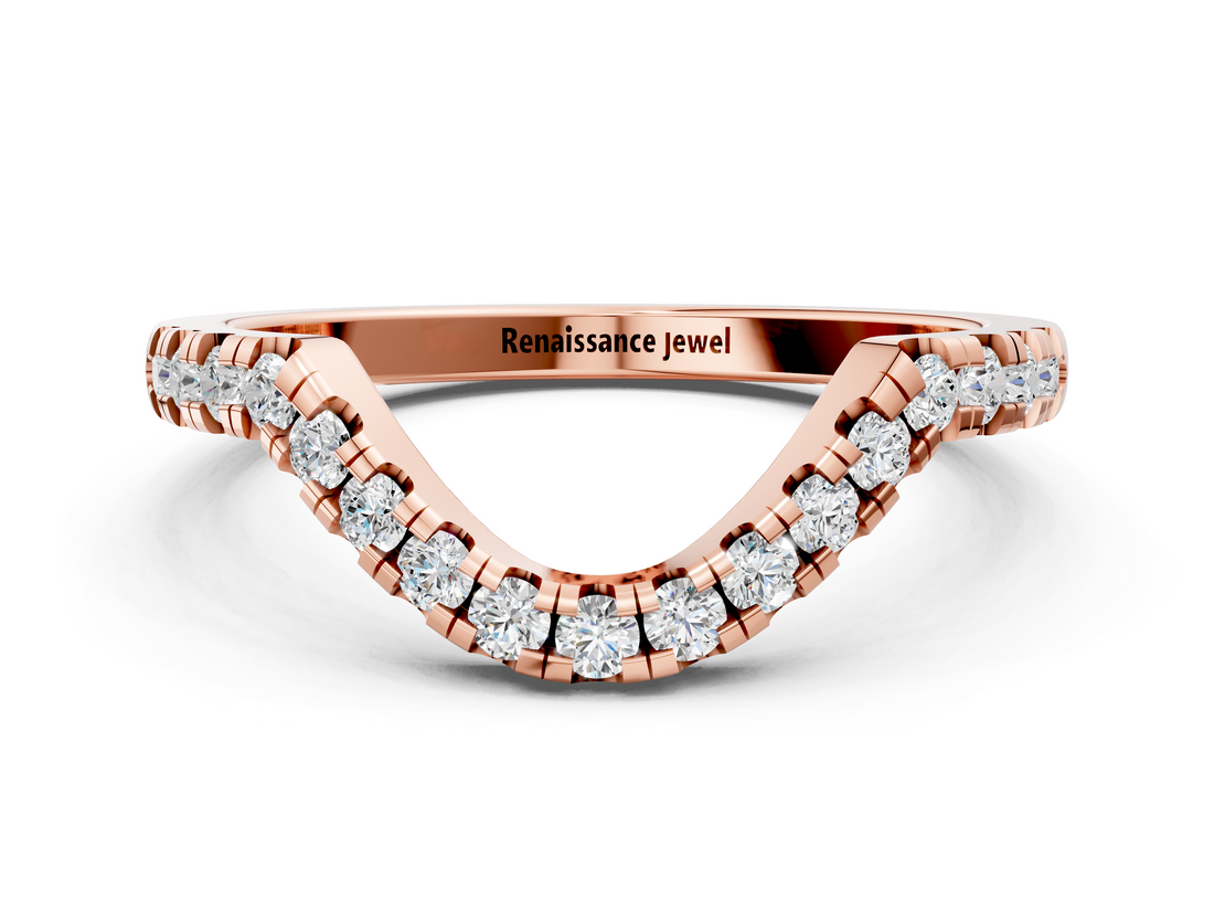 Rose gold Diamond Curved Pavé Round Stone Contour Band_2