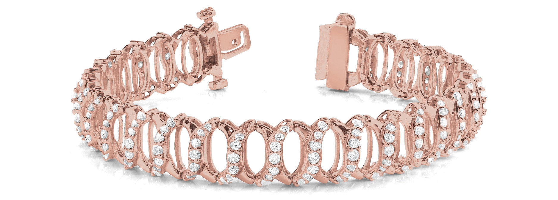 Rose gold Diamond Oval Link Tennis Bracelet with Round Cut Stones and Shared Prong Setting