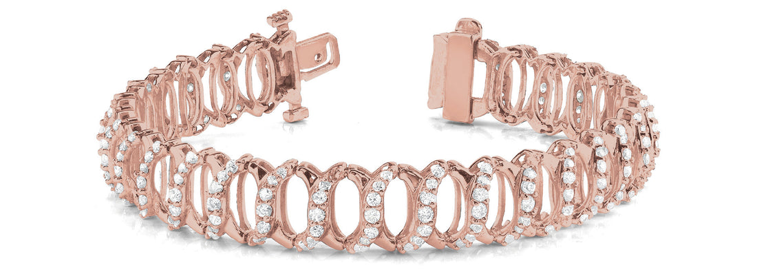 Rose gold Diamond Oval Link Tennis Bracelet with Round Cut Stones and Shared Prong Setting