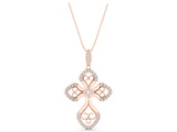 Rose gold Diamond Pavé Round Milgrain Cross Pendant_46