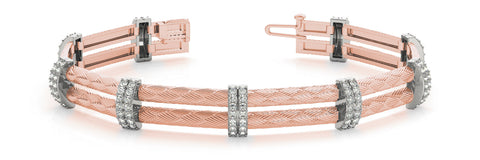 Rose gold Diamond Pavé Round Stone Braided Band Bracelet with Prong Setting