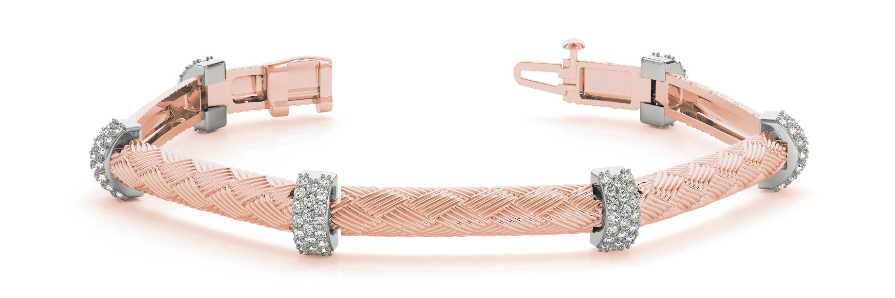 Rose gold Diamond Pavé Round Stone Braided Cable Bracelet with Prong Setting