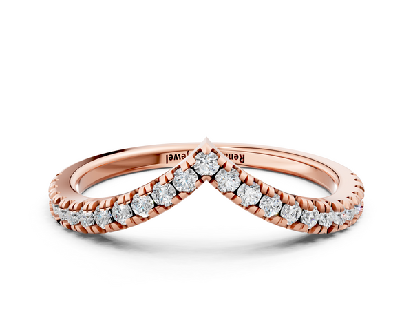 Rose gold Pavé Round Diamond V-Shaped Chevron Band with Shared Prong Setting