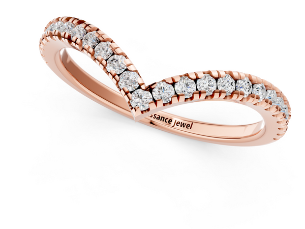 Rose gold Pavé Round Diamond V-Shaped Chevron Band with Shared Prong Setting