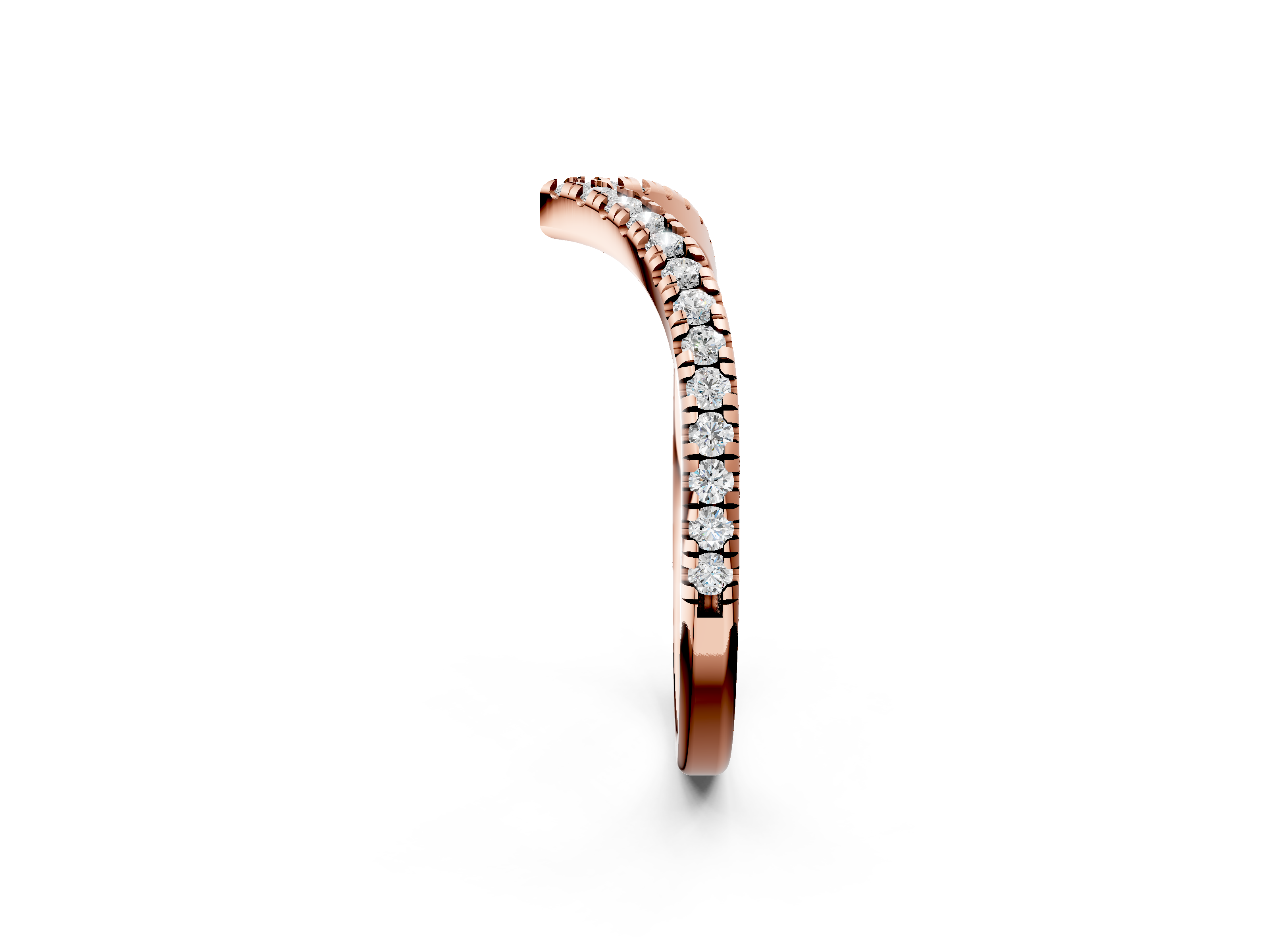 Rose gold Diamond Pavé V-Shaped Chevron Band with Round Cut Stones and Shared Prong Setting_77