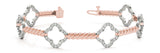 Rose gold Diamond Pave Clover Twisted Band Bracelet with Prong Setting